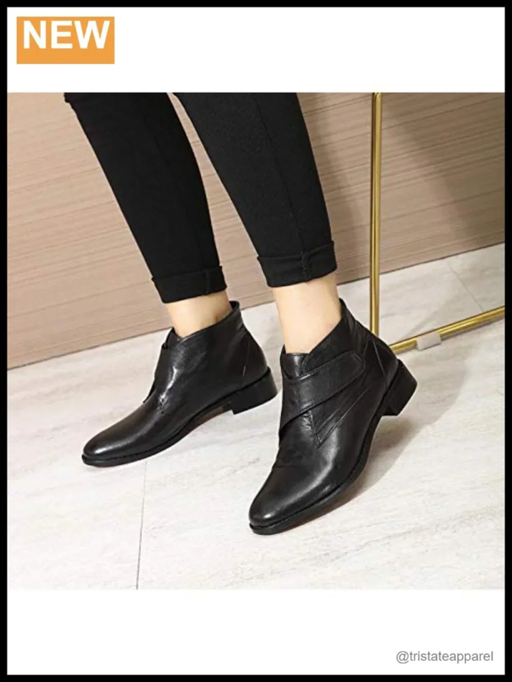 Women's Handmade Leather Ankle Boots Low Heel Velcro Closure